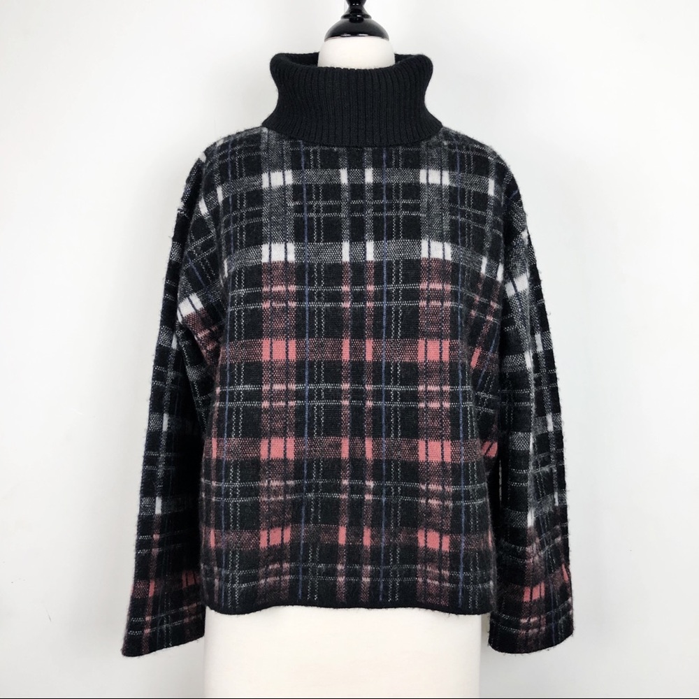 Worth Black and Pink Plaid Turtleneck Sweater